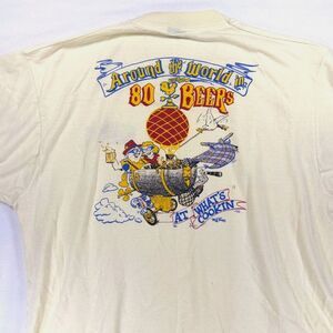 Vintage Single Stitch "What's Cookin" Beer Themed Cream Graphic Tee Sz XL Retro